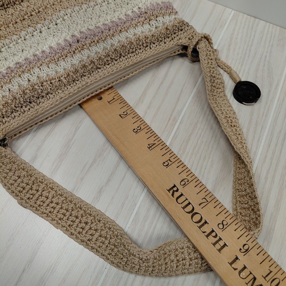 The Sak Brown Tan Beige Stripe Crochet Shoulder Boho Bag Purse - Picture 6 of 10